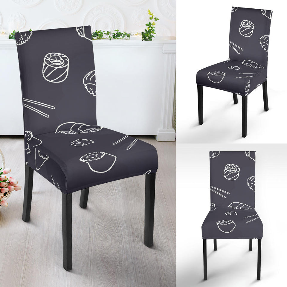 Sushi Pattern Black Background Dining Chair Slipcover