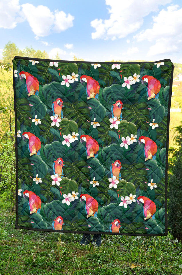 Parrot Palm Tree Leaves Flower Hibiscus Pattern Premium Quilt