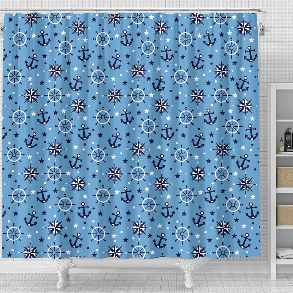 Anchors Rudder Compass Star Nautical Pattern Shower Curtain Fulfilled In US