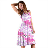Pink Flamingo Flower Pattern Sleeveless Midi Dress