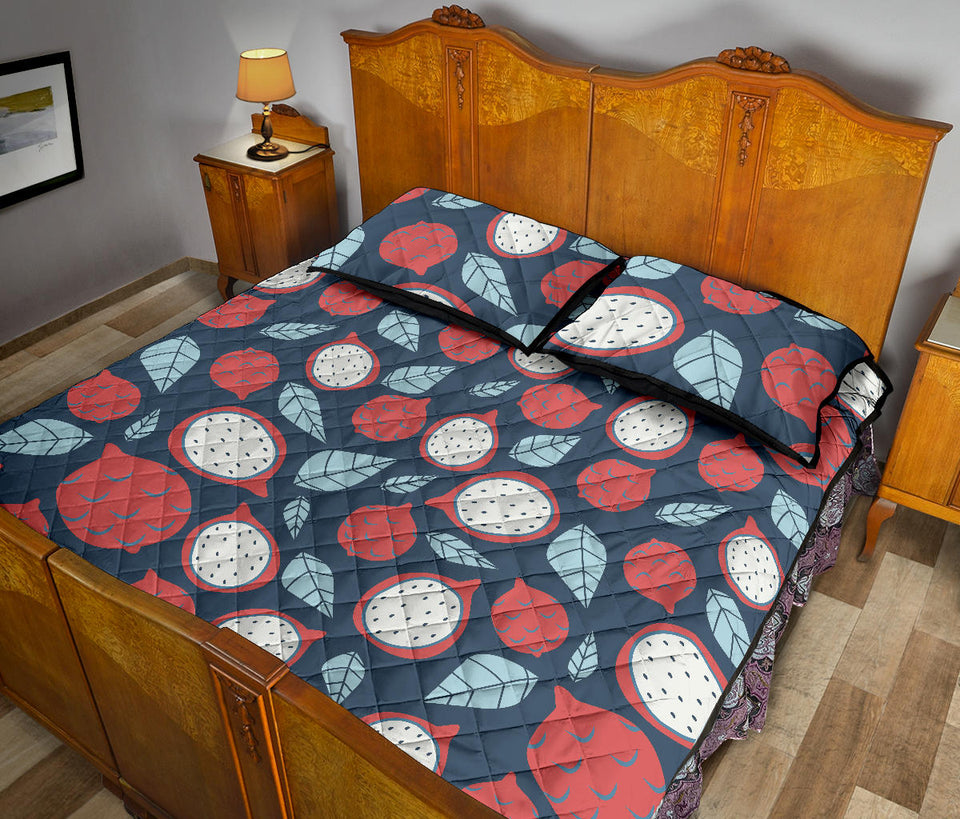 dragon fruits dark blue background Quilt Bed Set