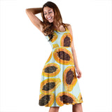 Watercolor Papaya Pattern Sleeveless Midi Dress