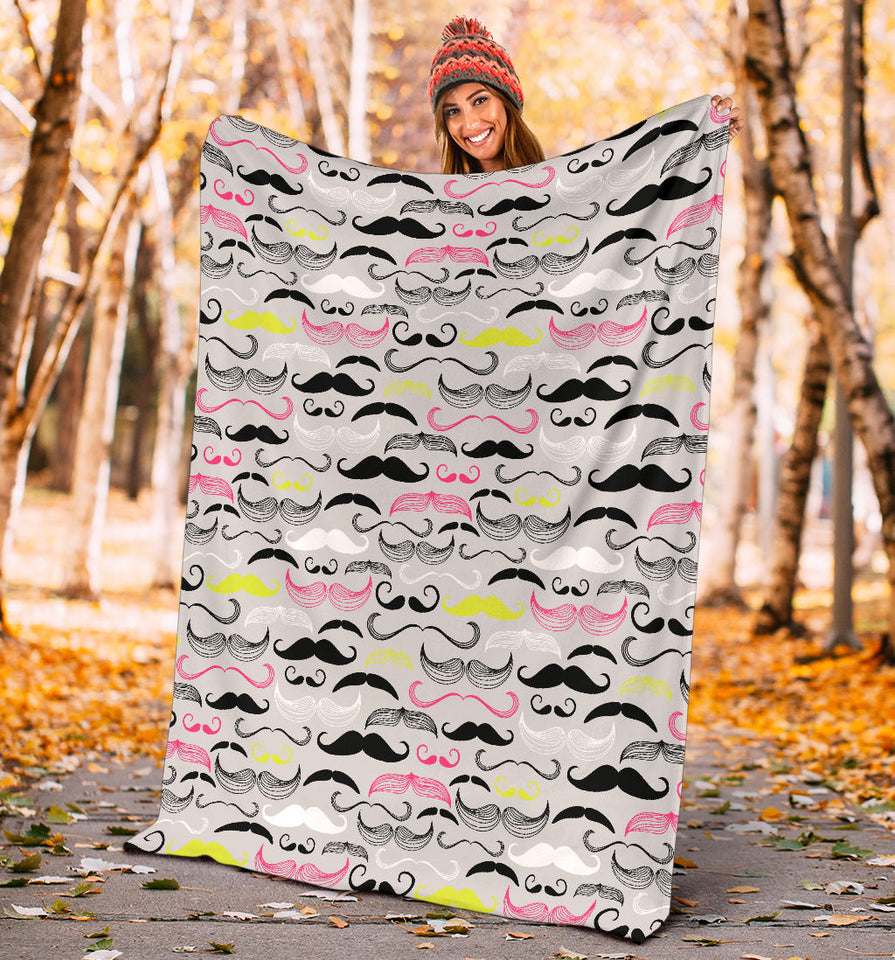 Mustache Beard Pattern Print Design 02 Premium Blanket