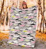 Mustache Beard Pattern Print Design 02 Premium Blanket