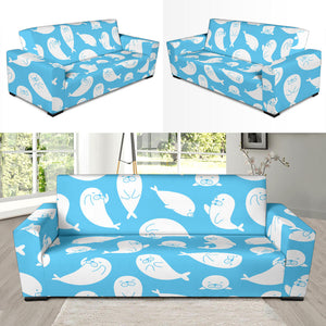Cute White Sea Lion Seals Pattern Sofa Slipcover