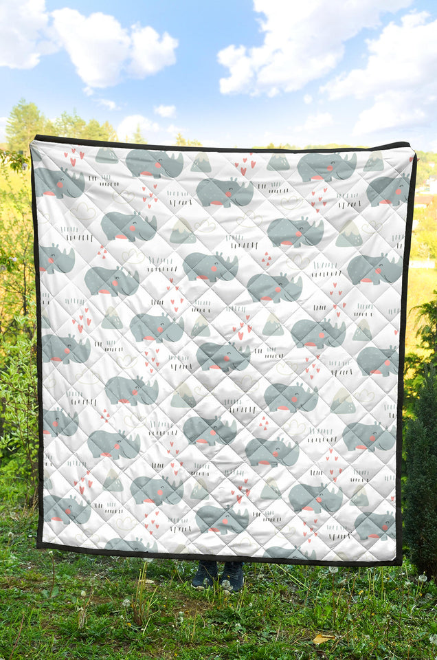 Cute Rhino Heart Pattern Premium Quilt