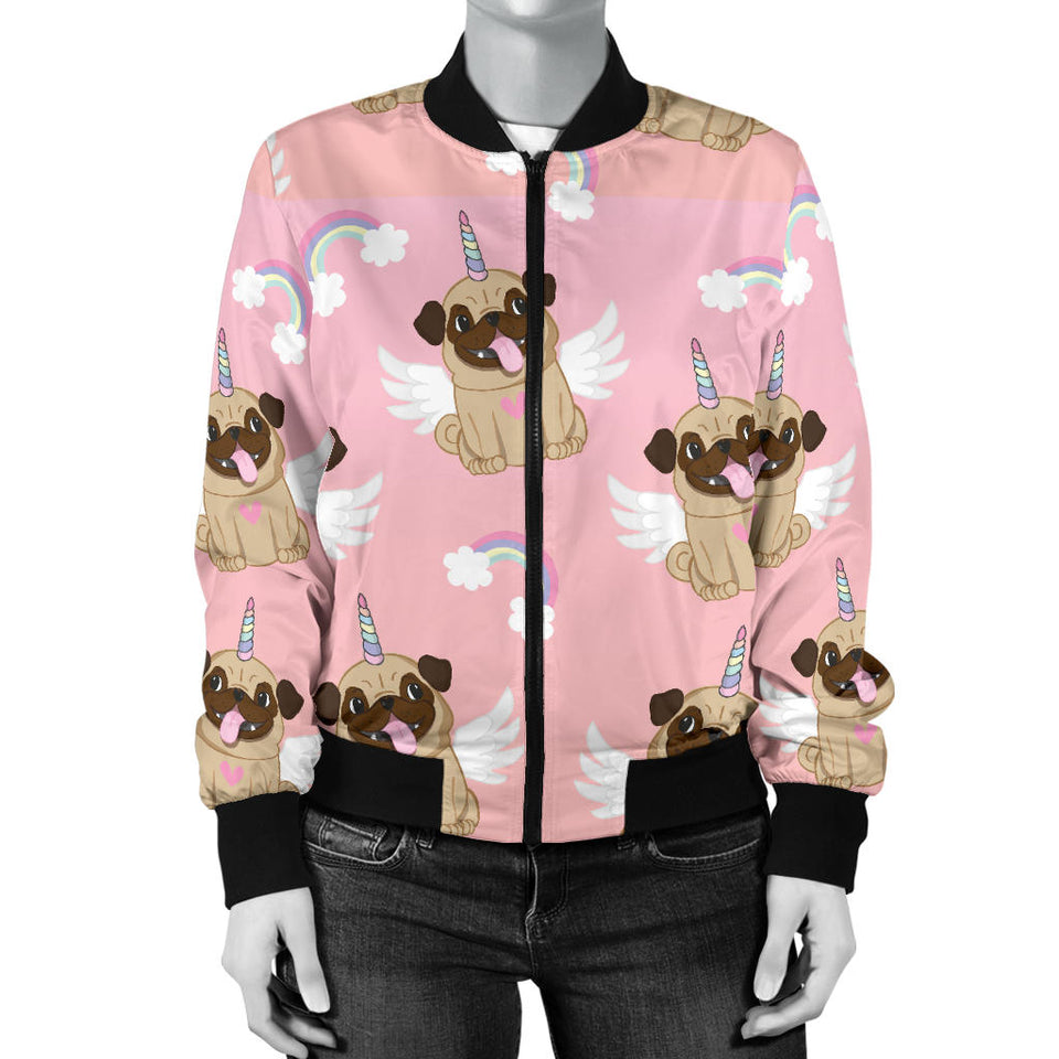 Cute Unicorn Pug Pattern Women'S Bomber Jacket