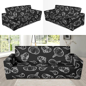 Garlic Pattern Black Background Sofa Slipcover