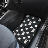 Cute White Rabbit Polka Dots Black Background Front And Back Car Mats