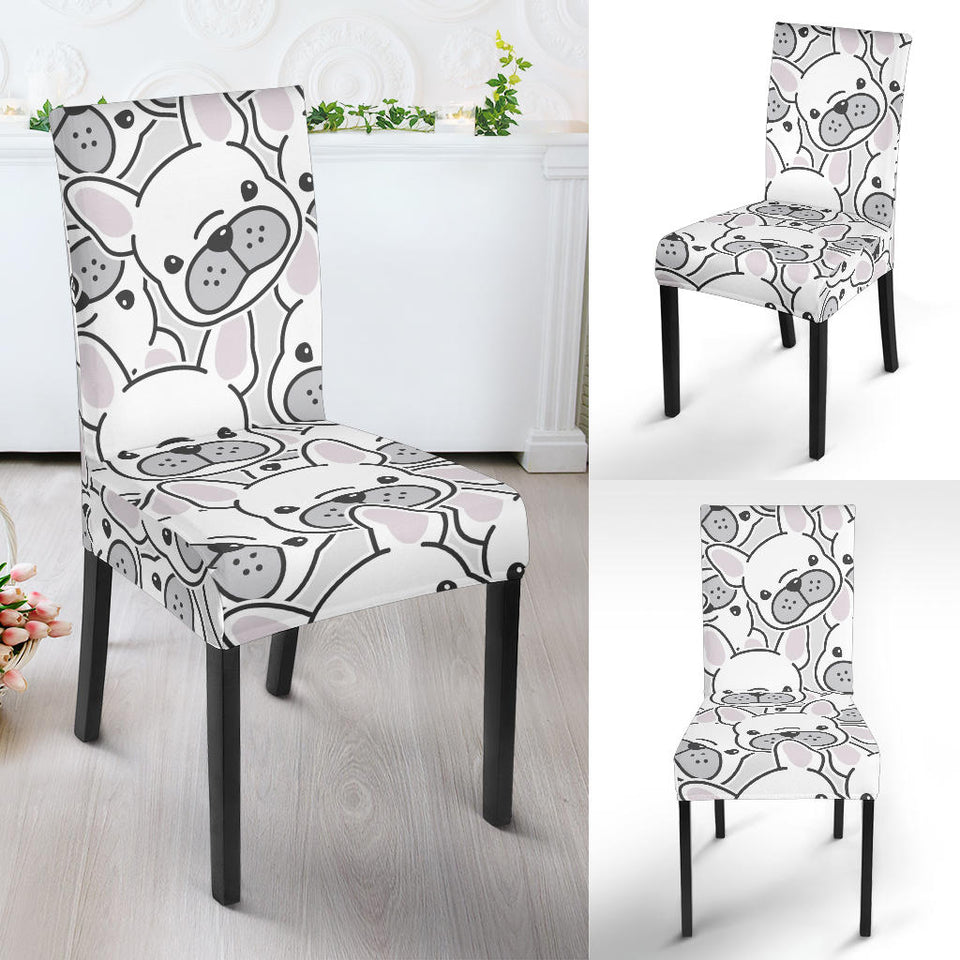 Cute French Bulldog Head Pattern Dining Chair Slipcover