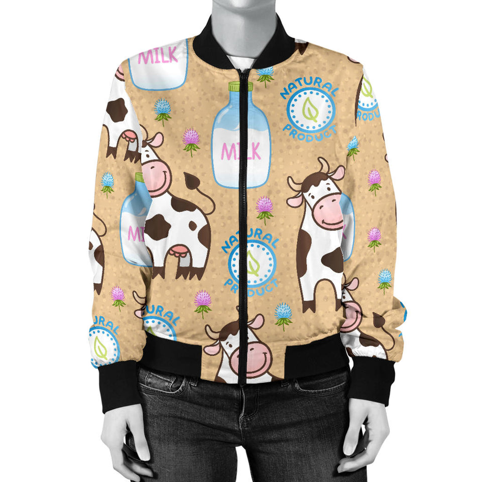 Cow Bottle Of Milk Pattern Women'S Bomber Jacket