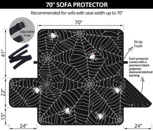 Spider web design pattern Black background white cobweb Sofa Cover Protector