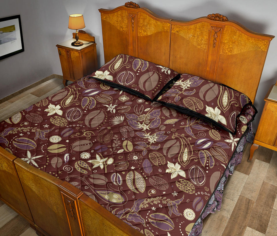 Coffee bean flower pattern Quilt Bed Set