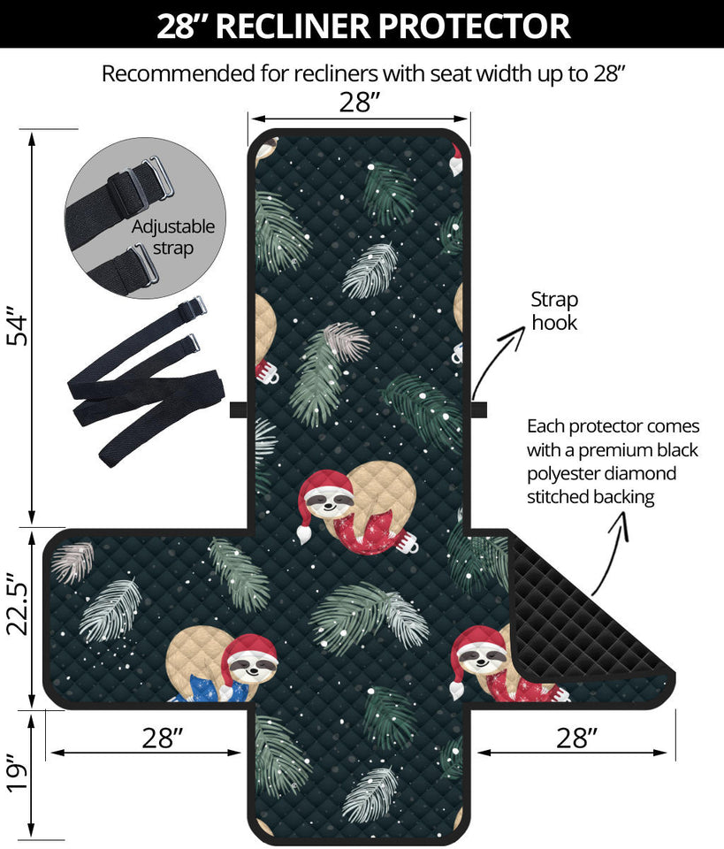 Cute sloths sleeping christmas ball santa hat pattern Recliner Cover Protector