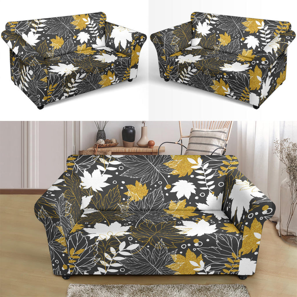 Beautiful Gold Autumn Maple Leaf Pattern Loveseat Couch Slipcover