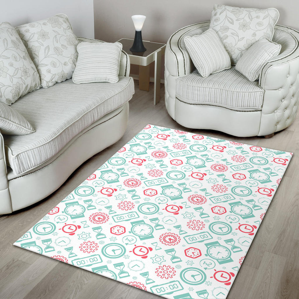 Clock Time Pattern Blackground Area Rug