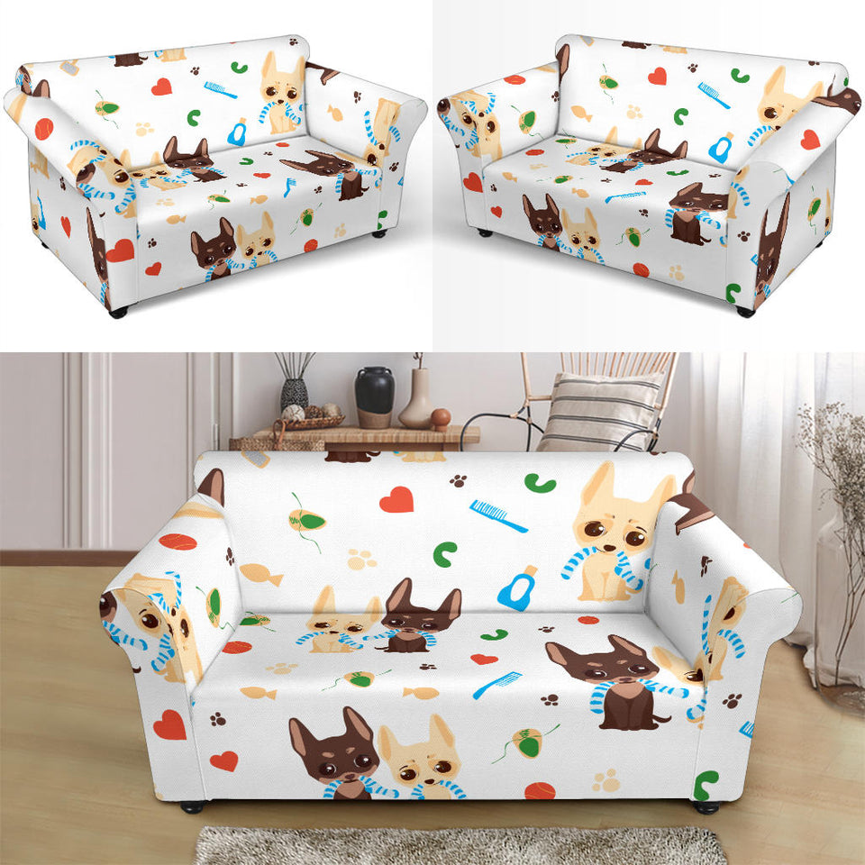 Cute Chihuahua Dog Pattern Loveseat Couch Slipcover