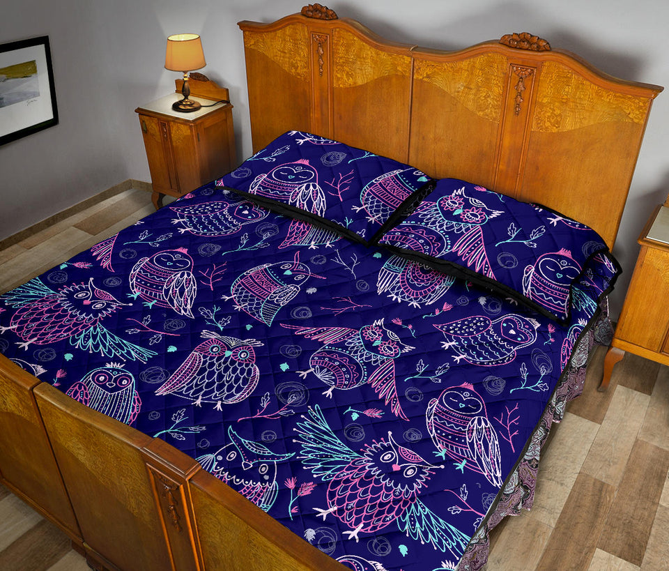 Cute owls pattern boho style ornament Quilt Bed Set