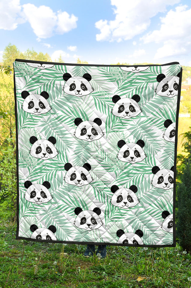Panda Pattern Tropical Leaves Background Premium Quilt
