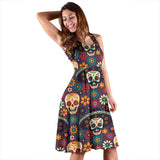 Sugar Skulls Flower Maxican Pattern Sleeveless Midi Dress