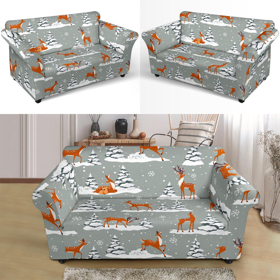 Beautiful Deers Winter Christmas Loveseat Couch Slipcover
