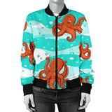 Octopuses Sea Wave Background Women'S Bomber Jacket