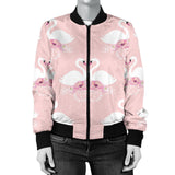 White Swan And Flower Love Pattern Women'S Bomber Jacket