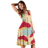 Red Bonsai Gray Sun Japanese Pattern Sleeveless Midi Dress