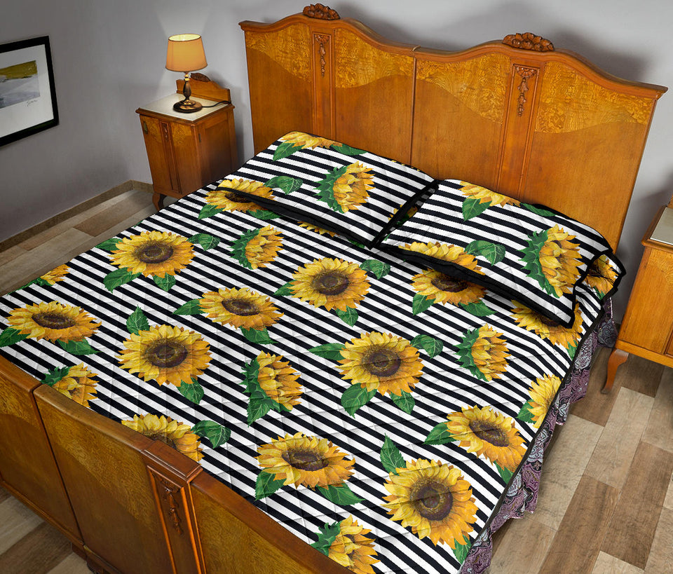 sunflowers ribbon background Quilt Bed Set