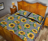 sunflowers ribbon background Quilt Bed Set