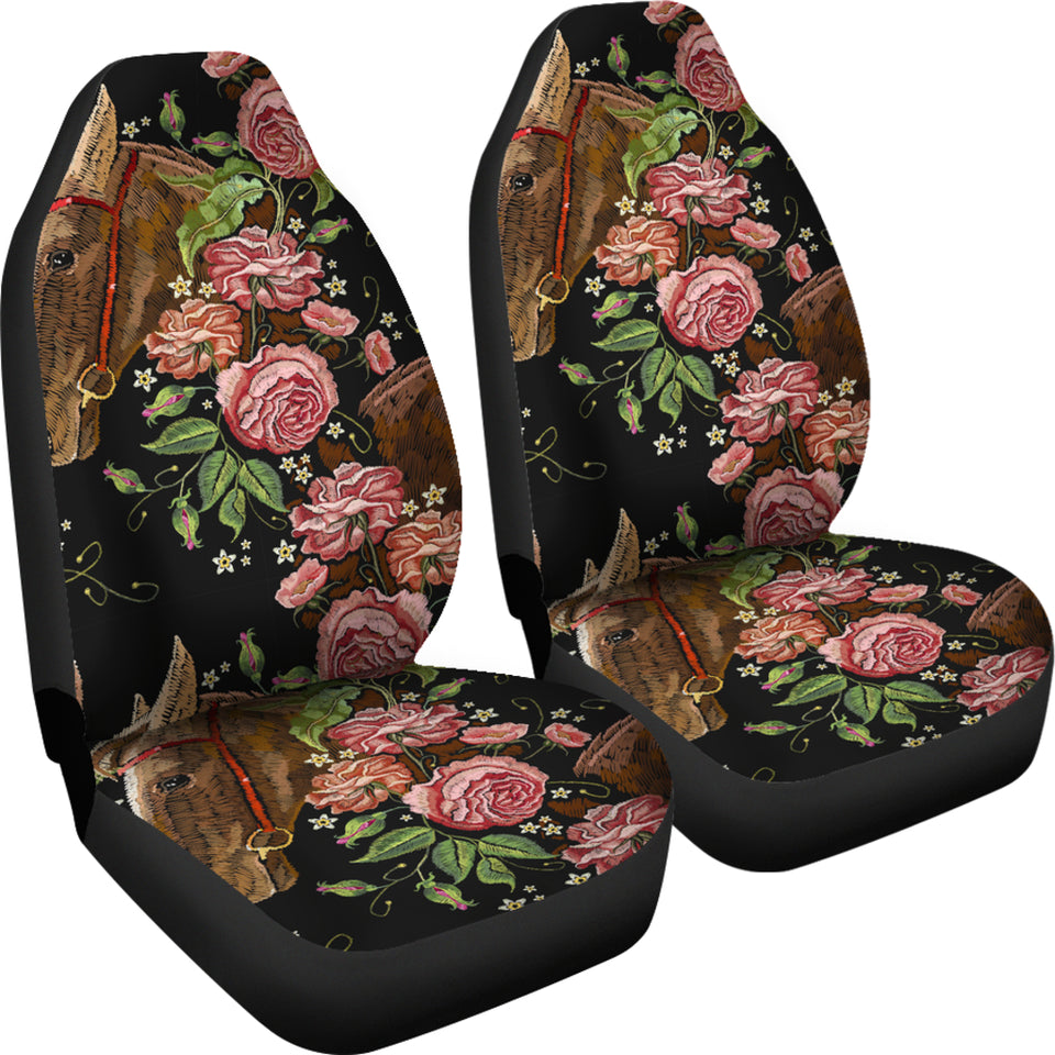Horse Head Wild Roses Pattern Universal Fit Car Seat Covers