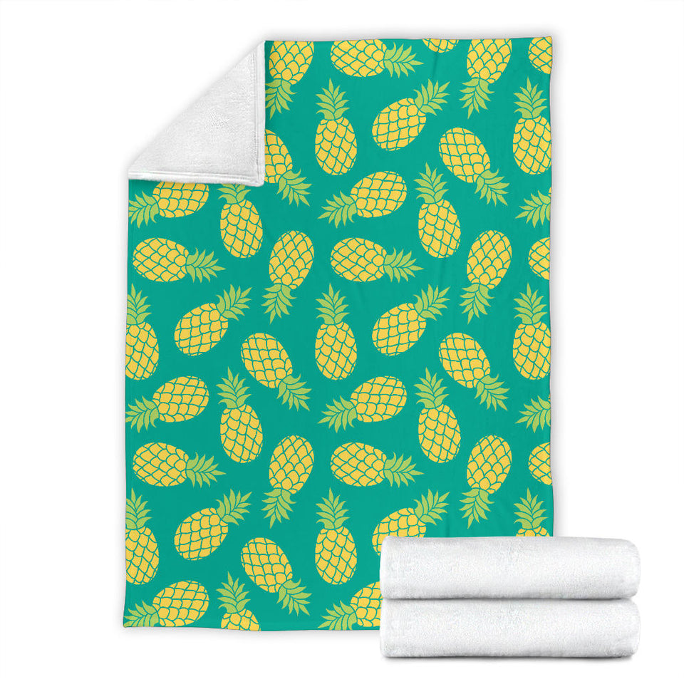 Pineapples Pattern Green Background Premium Blanket