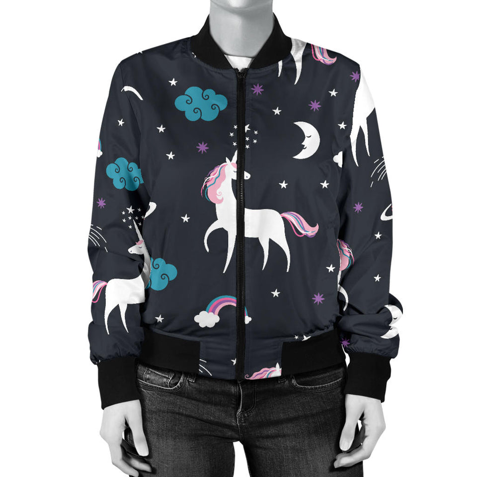 Unicorn Rainbows Moon Clound Star Pattern Women'S Bomber Jacket