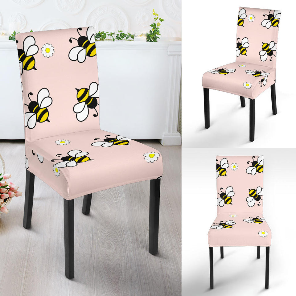 Cute Bee Flower Pattern Pink Background Dining Chair Slipcover