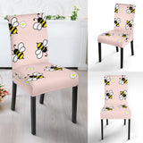 Cute Bee Flower Pattern Pink Background Dining Chair Slipcover