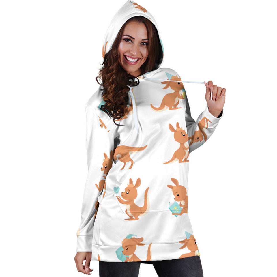 Cute Kangaroo Pattern Women'S Hoodie Dress