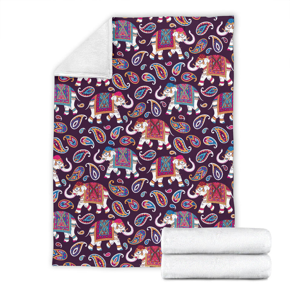 Elephant Indian Style Ornament Pattern Premium Blanket