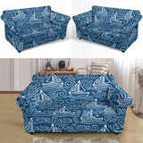 Hand Drawn Sailboat Pattern Loveseat Couch Slipcover