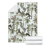 Monkey Sloth Lemur Palm Trees Pattern Premium Blanket