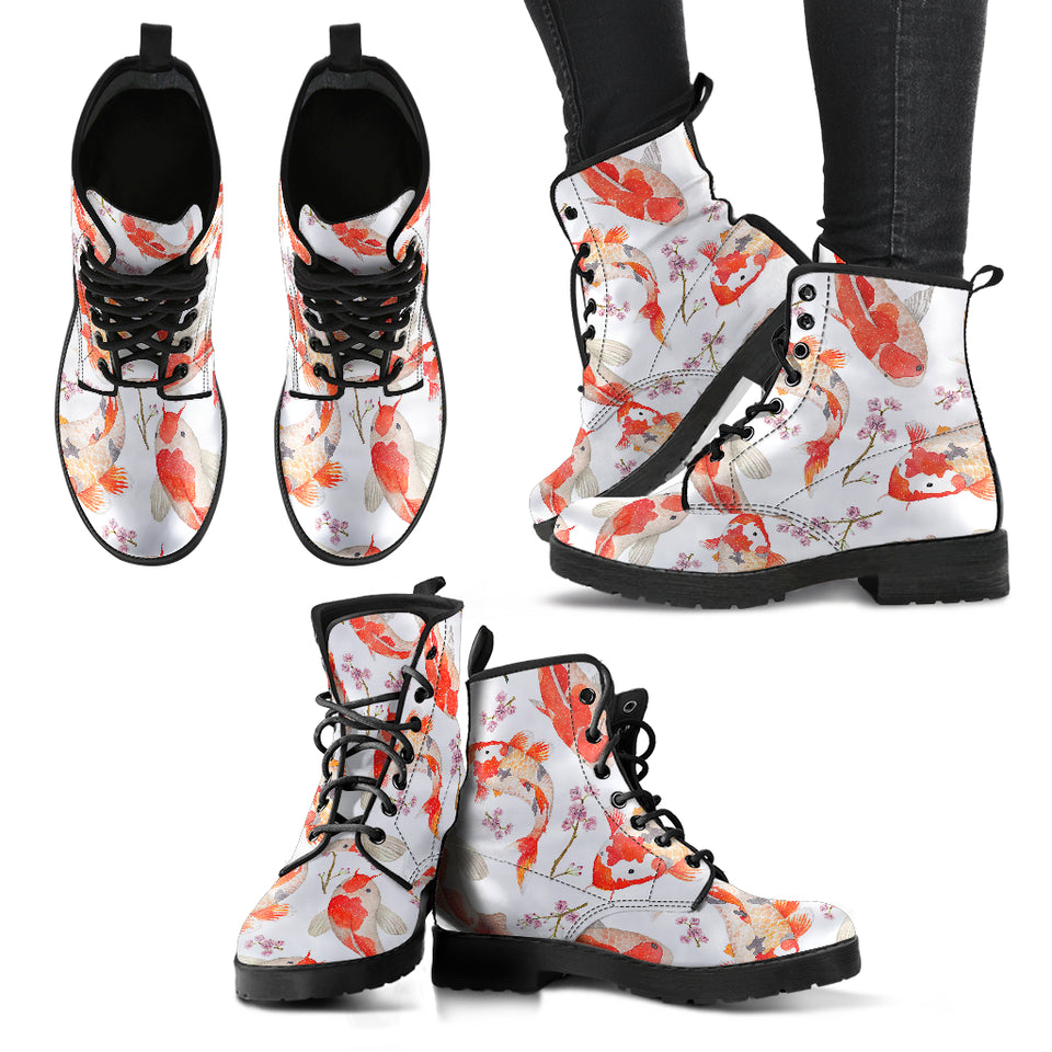Watercolor Koi Fish Carp Fish Pattern Leather Boots