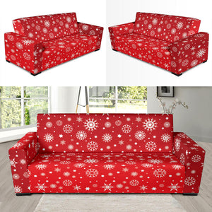 Snowflake Pattern Red Background Sofa Slipcover