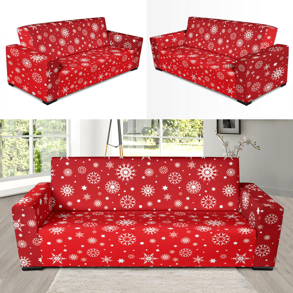 Snowflake Pattern Red Background Sofa Slipcover