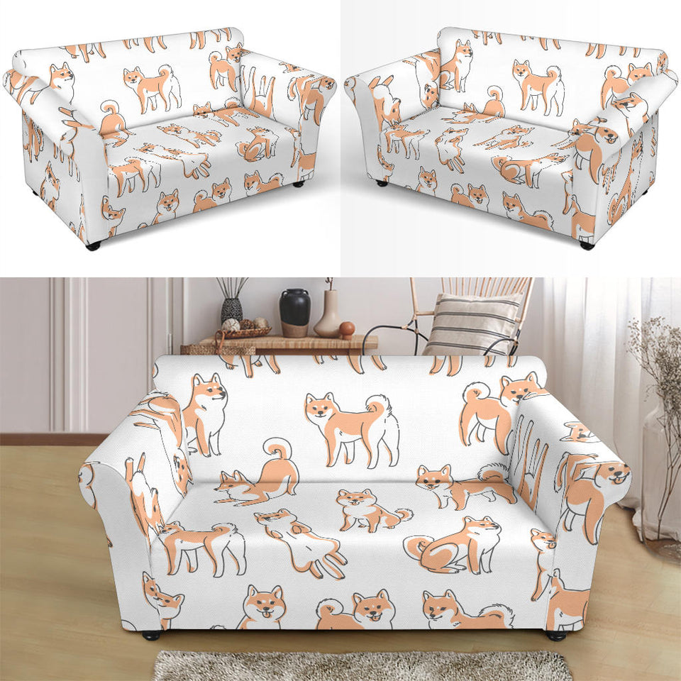 Shiba Inu Dog Pattern Loveseat Couch Slipcover