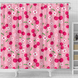 Cherry Flower Pattern Pink Background Shower Curtain Fulfilled In US