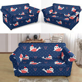 Cute Sea Lion Seal Christmas Hat Candy Cane Heart Pattern Loveseat Couch Slipcover