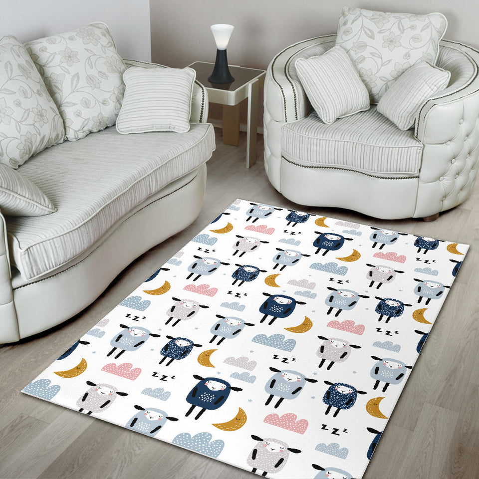 Cute Sleeping Sheep Moon Cloud Pattern Area Rug