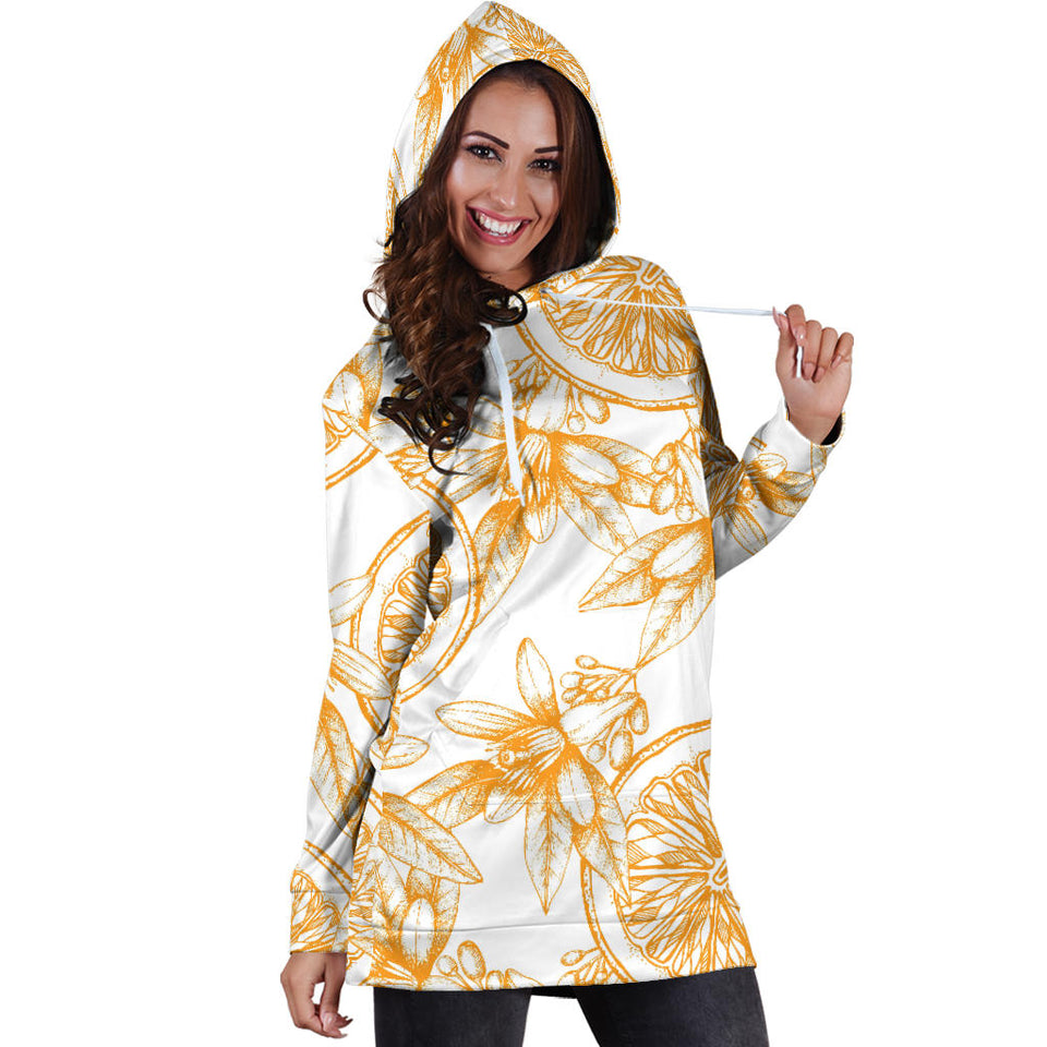 Hand Drawn Orange Fruit Pattern Women'S Hoodie Dress