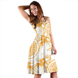 Hand Drawn Orange Fruit Pattern Sleeveless Midi Dress