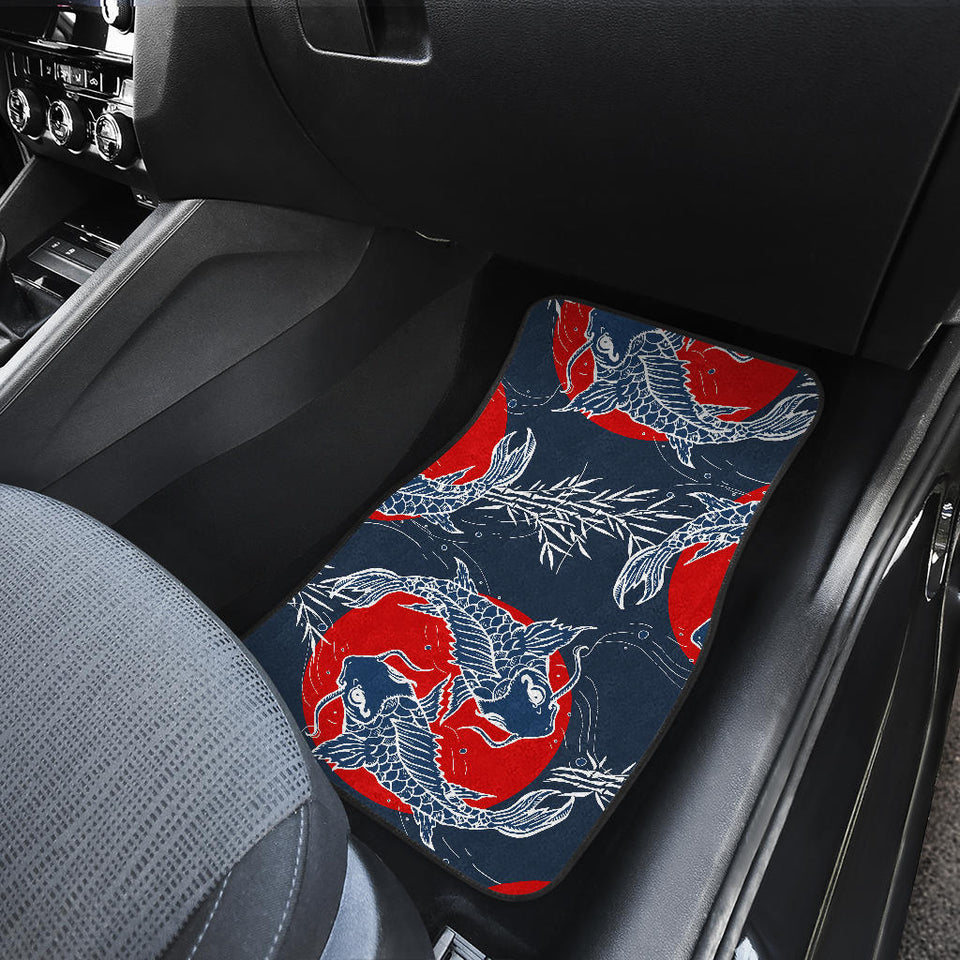 Koi Fish Carp Fishs Hand Drawn Japanese Art Front And Back Car Mats