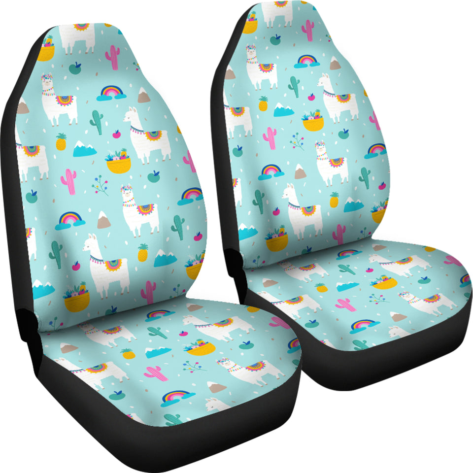 Llama Alpaca Cactus Leaves Pattern Universal Fit Car Seat Covers